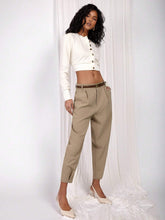 COSMINA Women's Solid Color Pleated Tapered Casual Pants